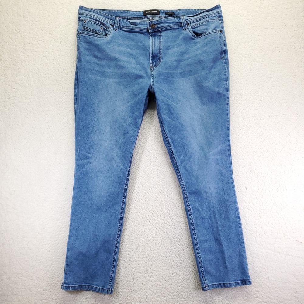 Kenneth Cole New York Mens Slim Fit Jeans 46x32 Blue Medium Wash Stretch Denim